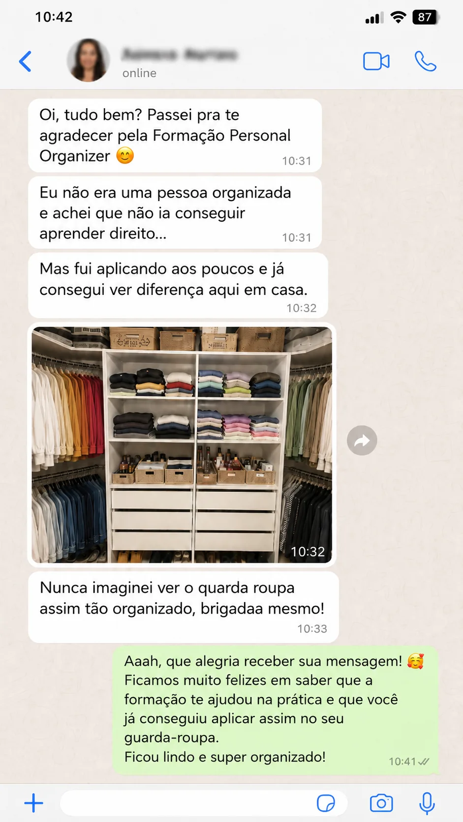 Depoimento de aluna da Formação Personal Organizer